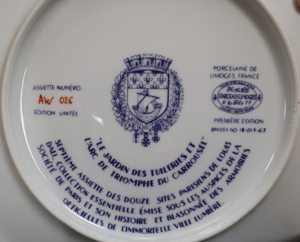 Sixteen Wedgwood jasper mother plates, ten Royal Copenhagen Christmas plates and twelve Limoges Paris view plates and a B & G plate